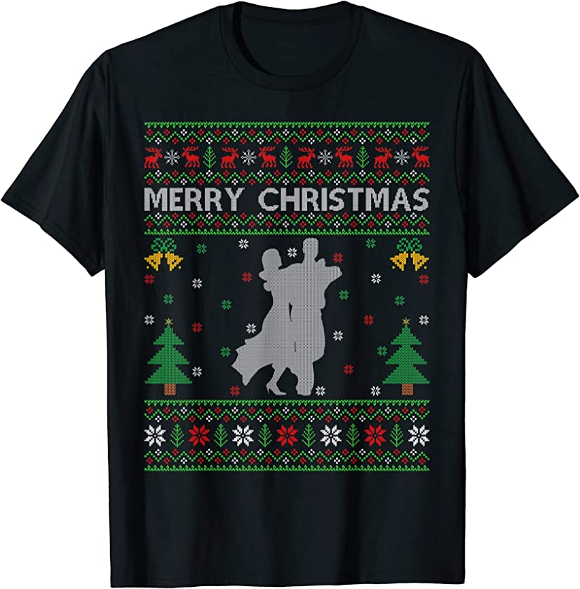 Ugly Christmas Sweater Style Quickstep Dance Dancing Xmas T-Shirt