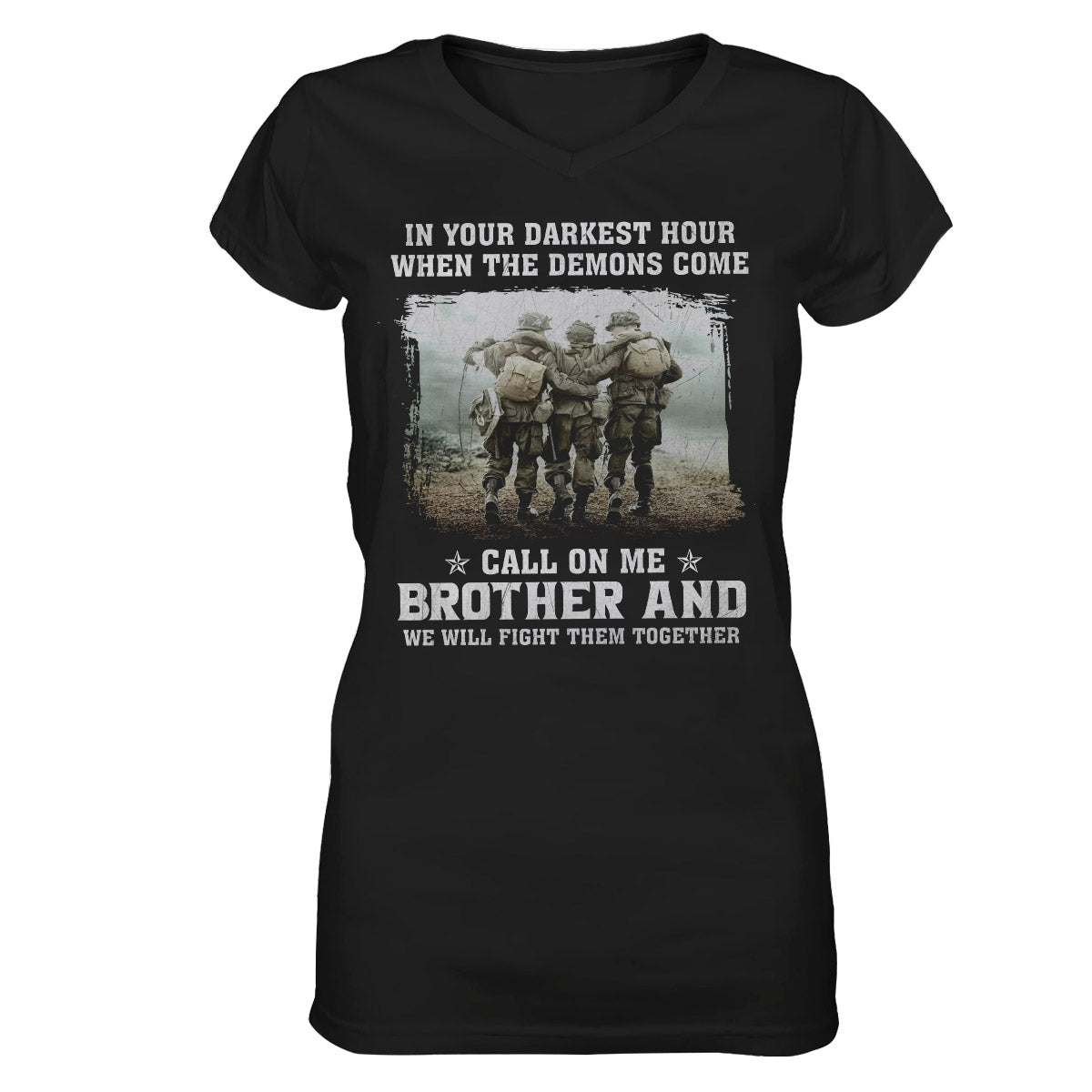 We Will Fight Them Together Veteran, War Memory Military Brother Women V-Neck T-Shirt