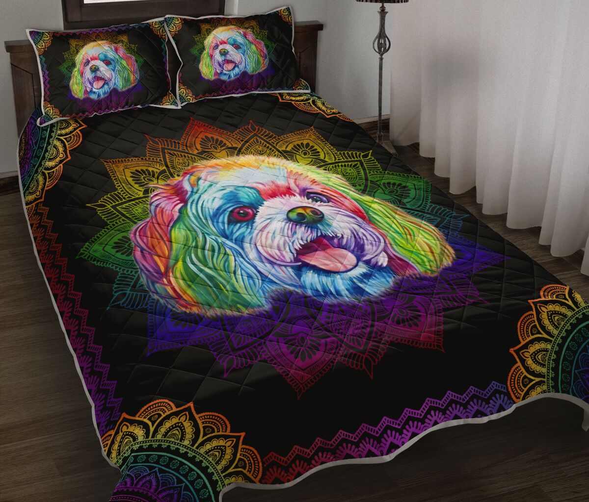 Shih Tzu Dog Colorful Mandala Qbs Quilt Bed Set Bedroom Decoration Twin