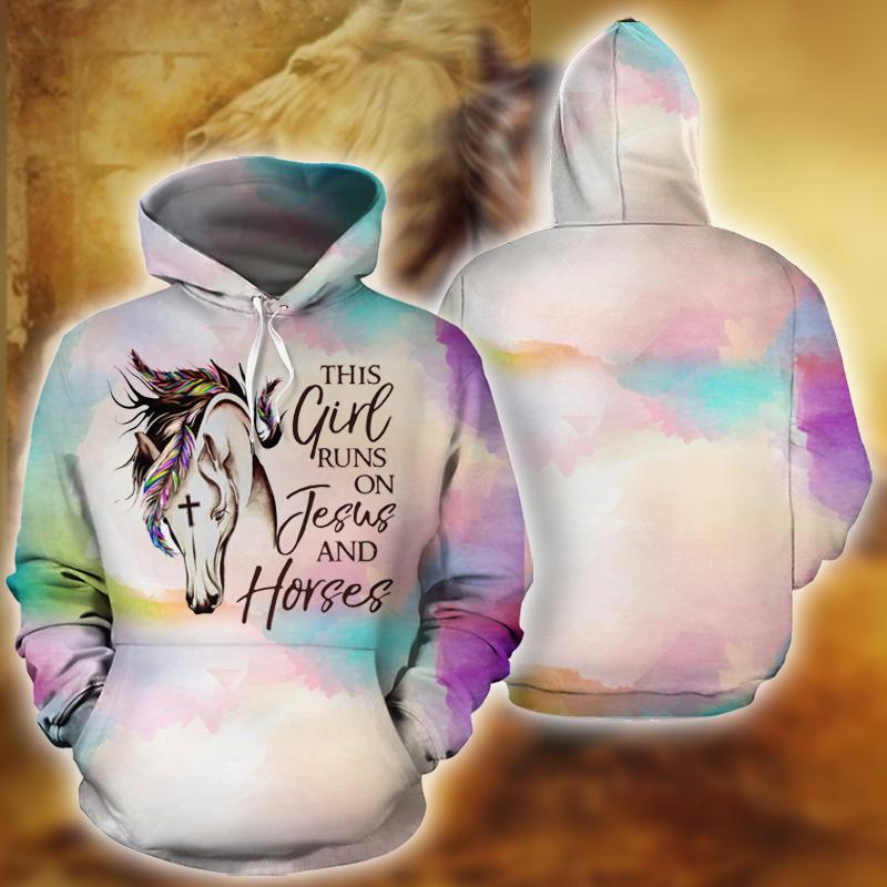 This Girl Runs On Jesus And Horses Hoodie Allover Print