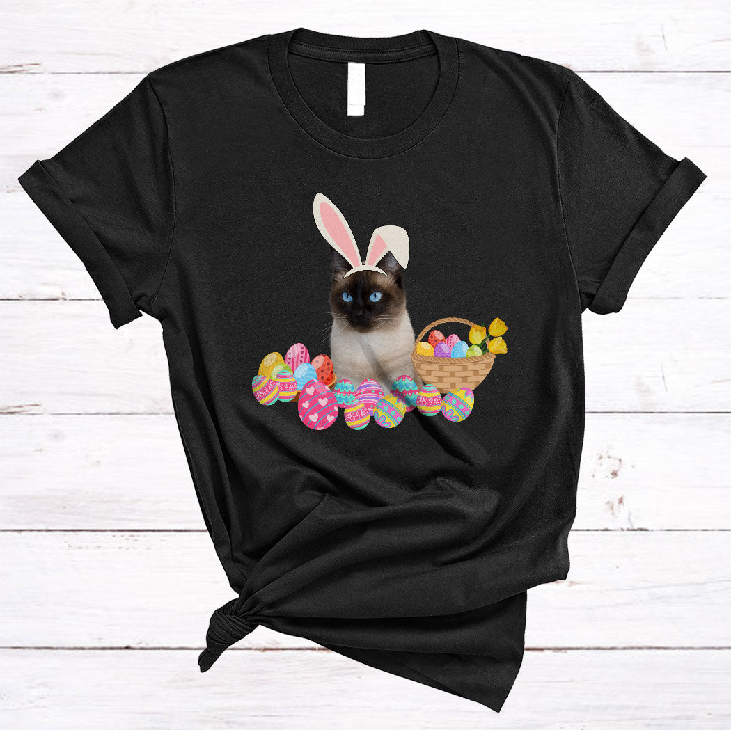 Bunny Siamese Cute Happy Easter Day Egg Basket Bunny Cat Egg Hunt Lover Gifts T-Shirt