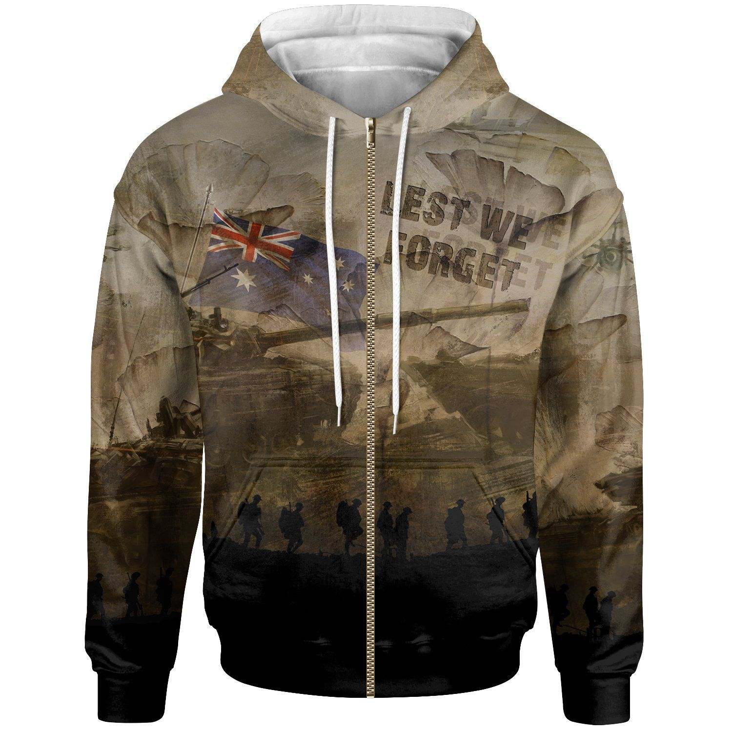 Anzac Day 2021 Zip-up Hoodie – Lest We Forget Vintage Style -18