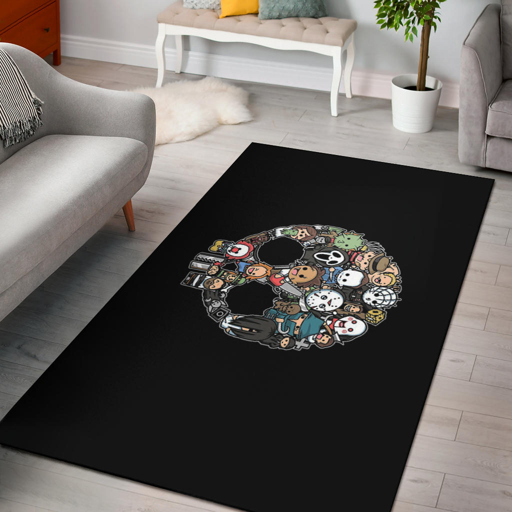 Halloween Area Rug | Cartoon Horror Villains Doodle In Skull Rugs Home Decor