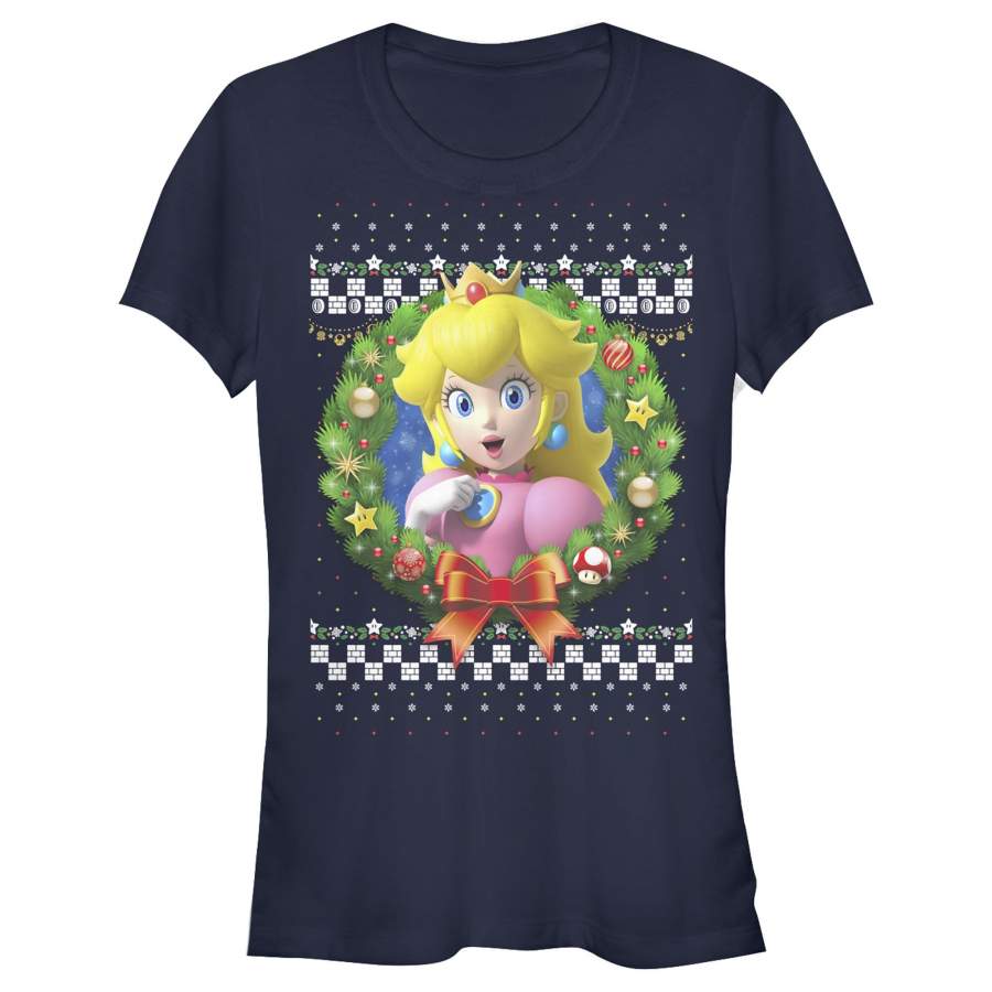 Nintendo Junior’s Christmas Peach Wreath  T Shirt