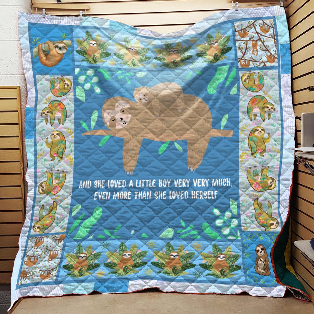 Blue Mama Sloth Quilt Blanket