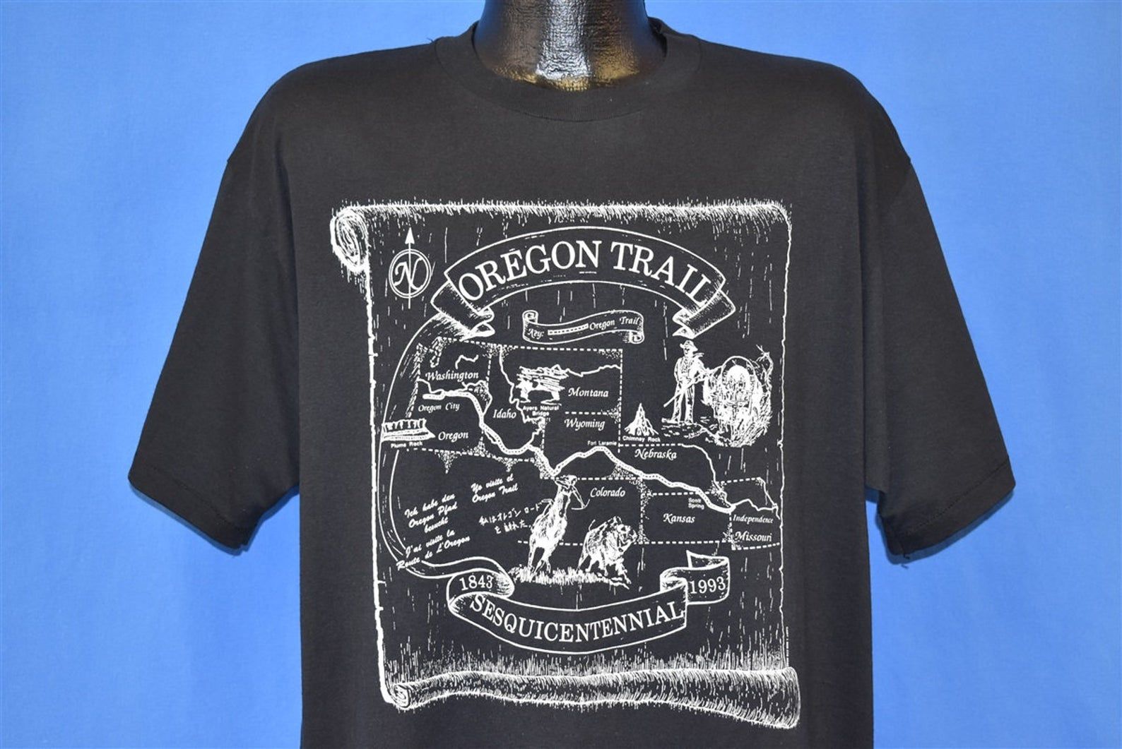 80S Oregon Trail Map Scroll Sesquicentennial 1993 T-Shirt Extra ...