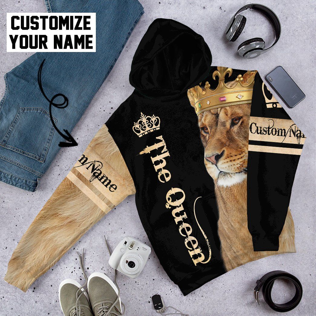 3D Lion Queen Custom Name Tshirt Hoodie Apparel