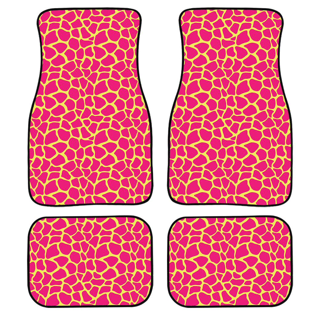 Pink And Yellow Giraffe Pattern Print Front And Back Car Floor Mats, Front Car Mat