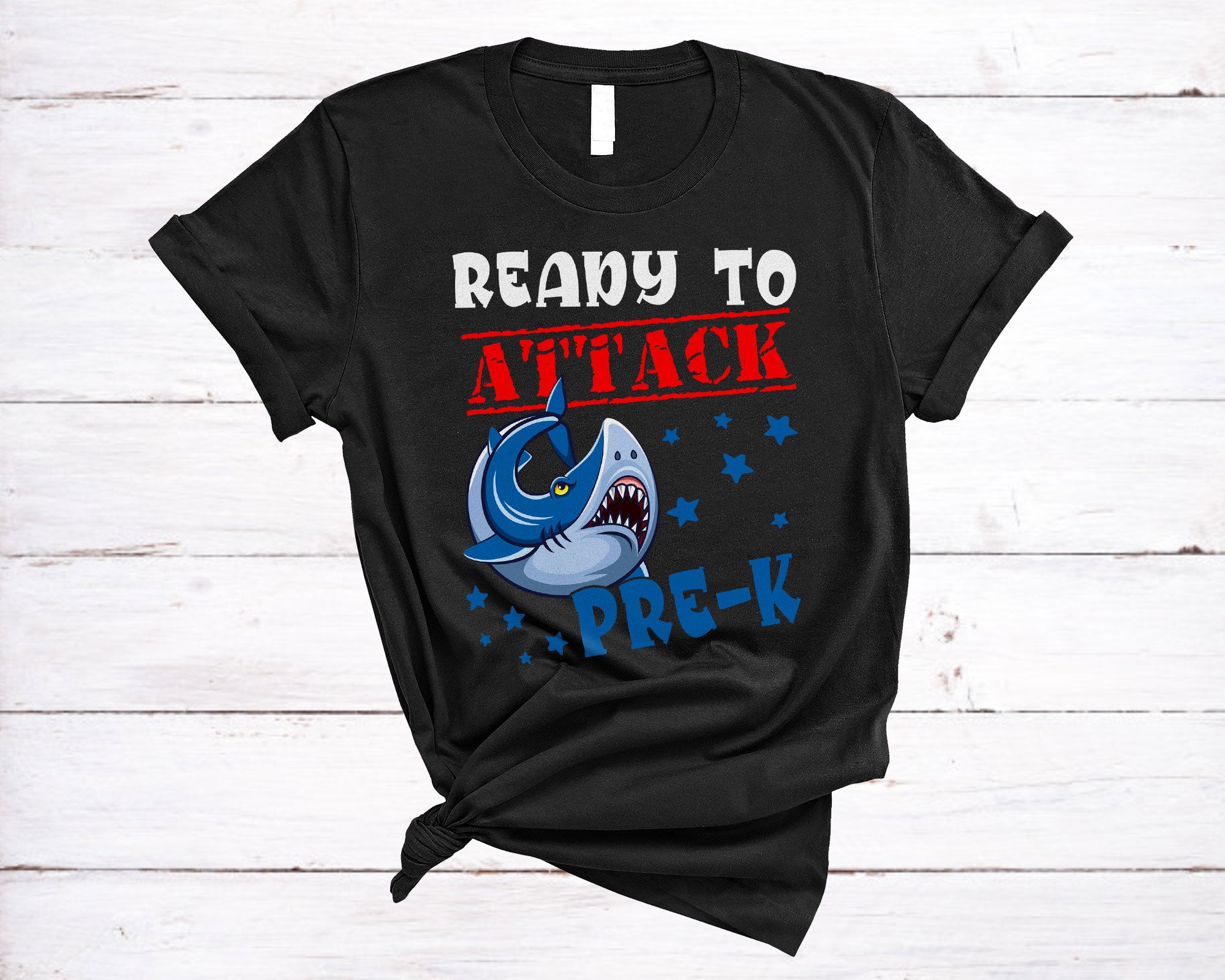 Back To School Shark Shirt Ready To Attack Pre-K Funny School Shark Lover Boys Kids Gifts T-Shirt