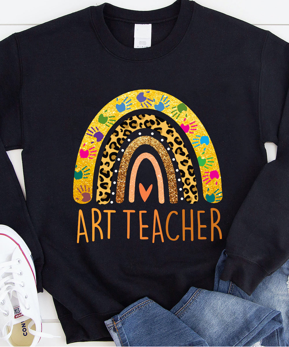 Art Teacher Rainbow Leopard Funny Teacher Gift School – Standard Crew Neck Sweatshirt