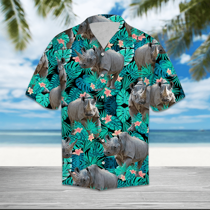 Rhino Tropical Print Hawaii Aloha Shirt Ha45125