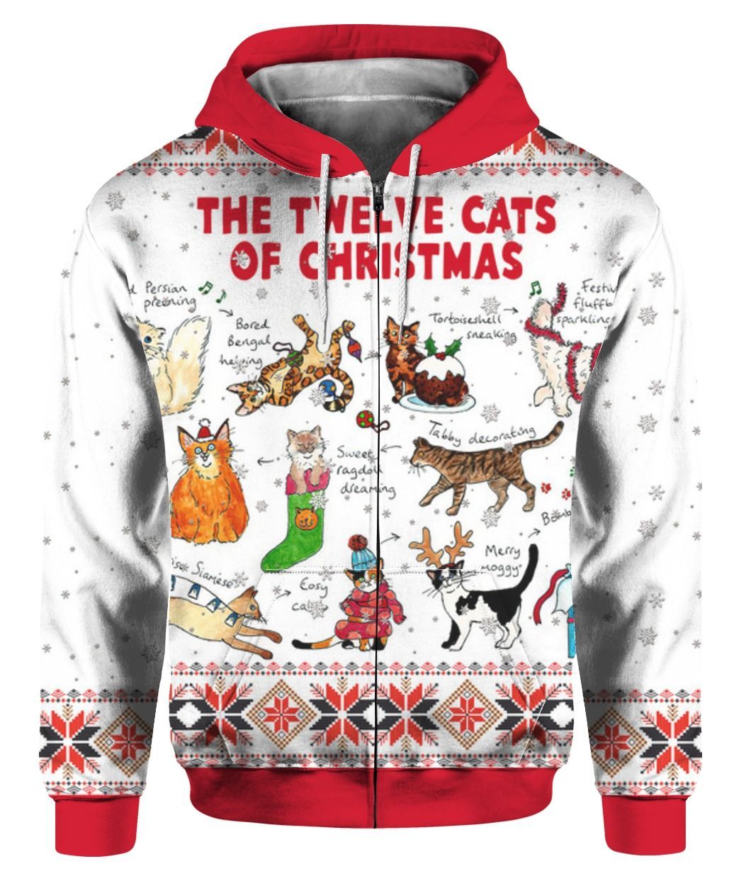 The Twelve Cats of Christmas 3D Ugly Sweater Hoodie