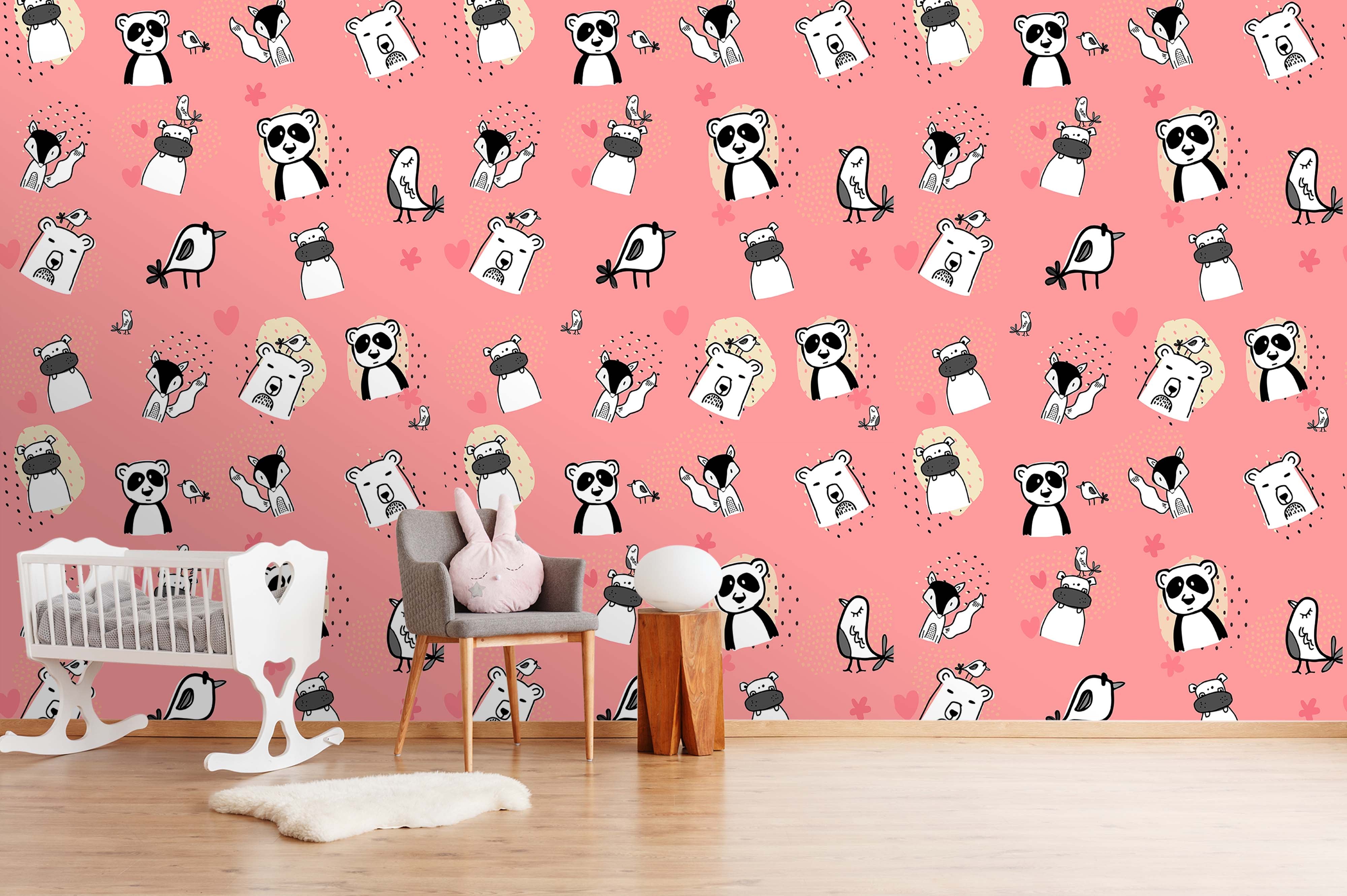 3D Cartoon Animals Pink Background Wall Mural Wallpaper 21