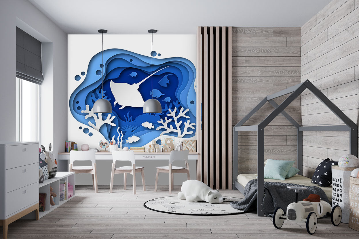 3D Underwater Paper Cut Sea Animals Wall Mural Wallpaper Wj 3129