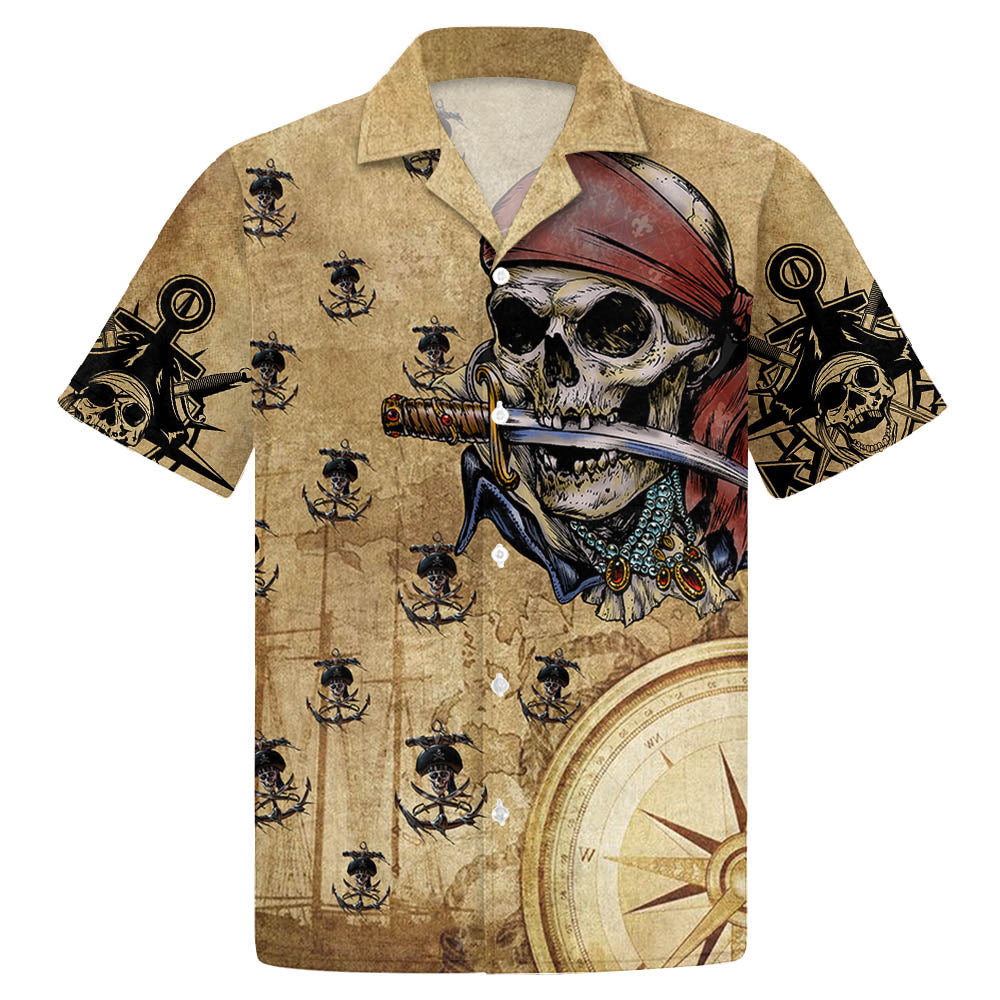 Captain Pirate With Knife Anchors Vintage Design Hawaiian Shirt