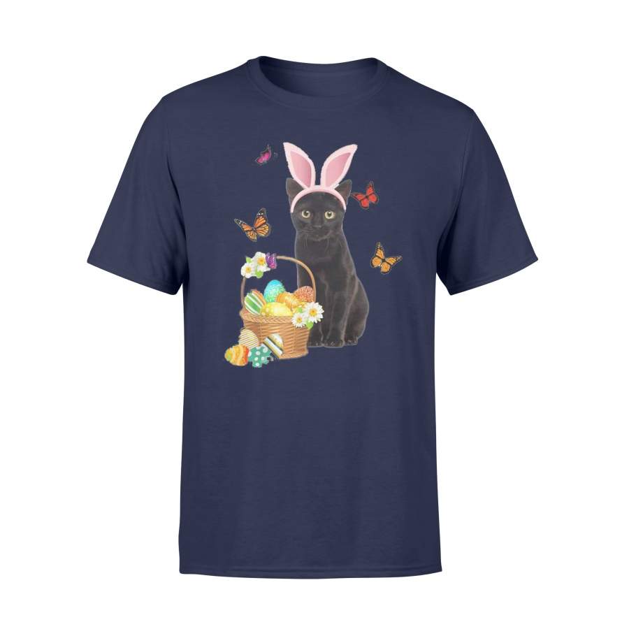 Black Cat Bunny Hat Rabbit Easter Eggs T-Shirt