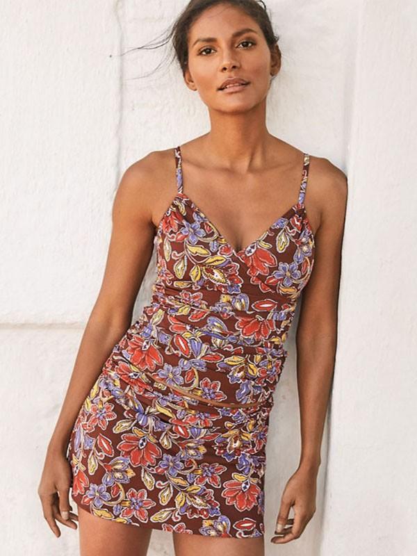 Women Two Piece Camisole Paisley Floral Print Tankini Swimsuit