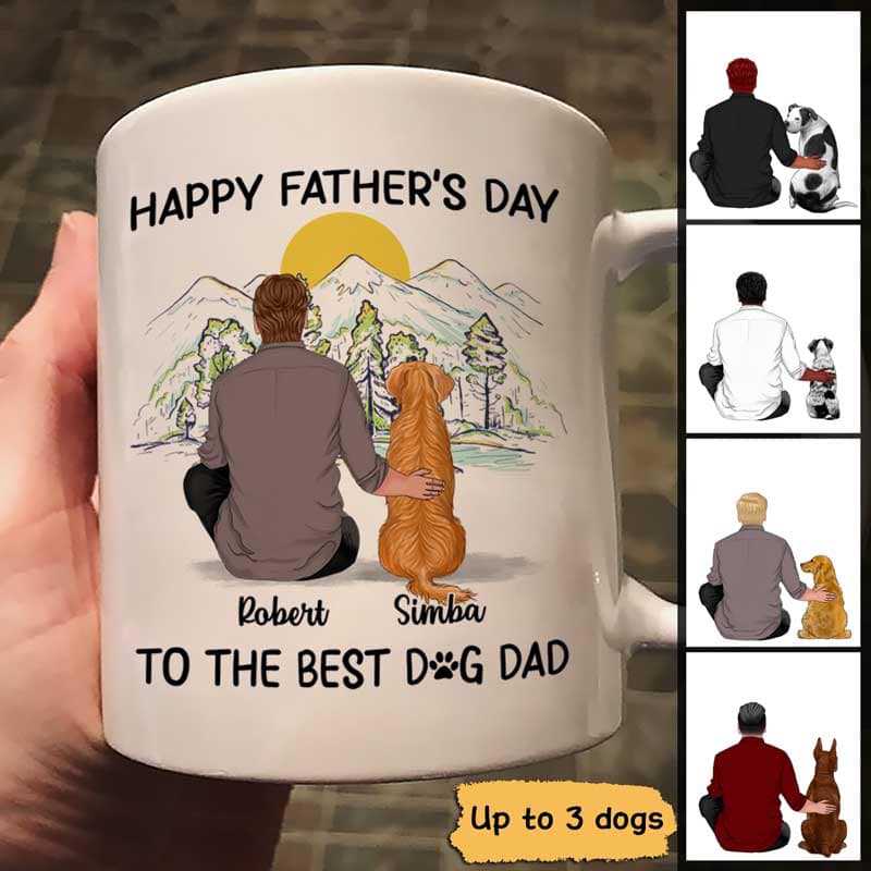 Happy Father‘S Day Dog Dad Sketch Background Personalized Mug