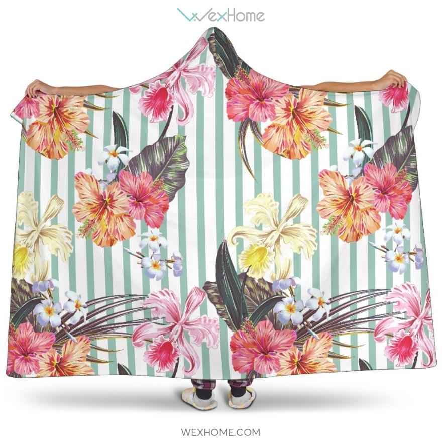 Colorful Orchid Flower Pattern Hooded Blanket