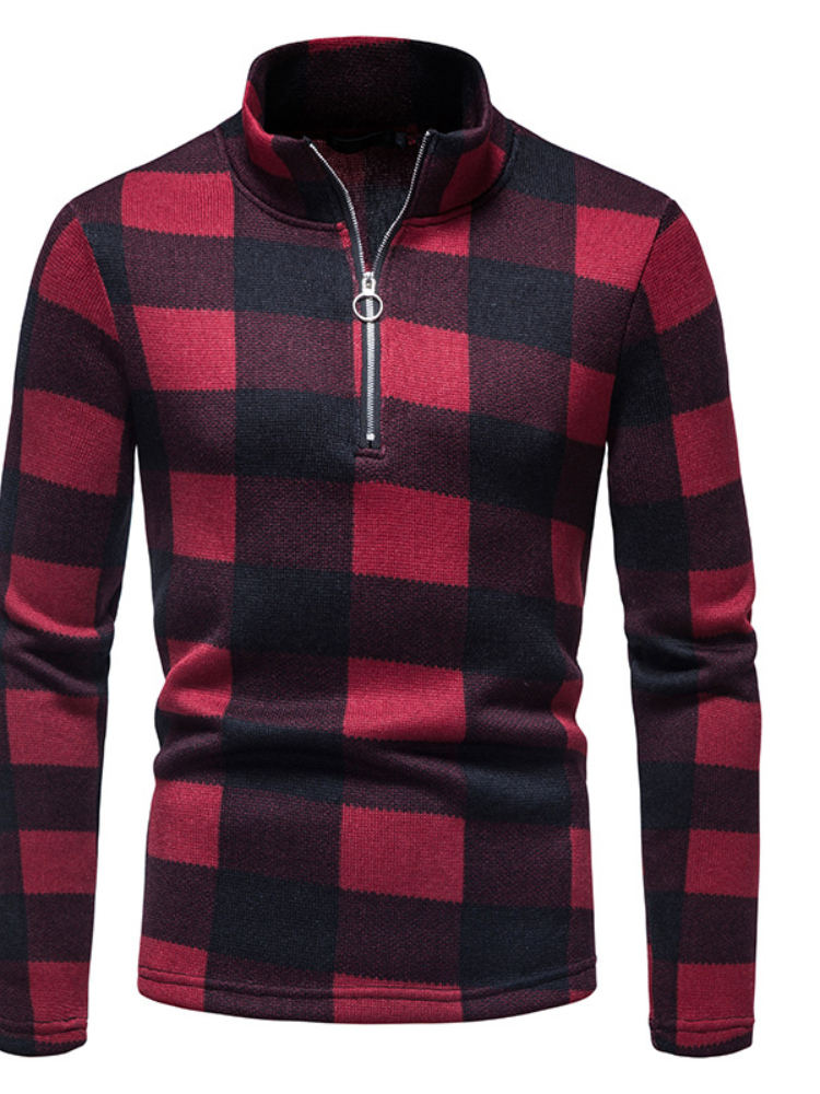 Zipper Personalized Sweater Plaid Casual Stand-up Collar Pullover Regular Half Zipper Clothing Men’s Trend Slim Sweater 2022 New alx