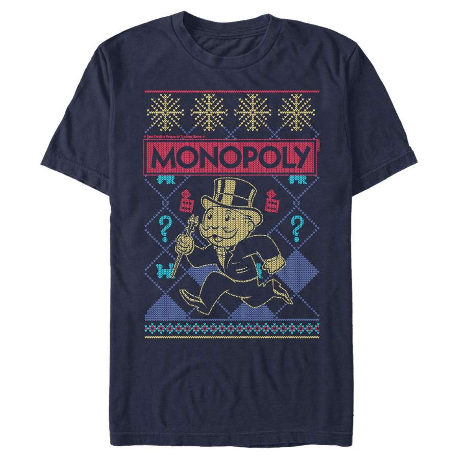 Monopoly Men’s Ugly Christmas Uncle Pennybags  T Shirt