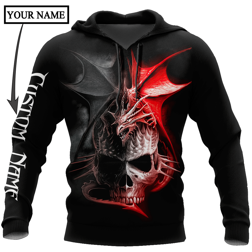 Dragon Skull 3D Hoodie Shirt For Men And Women Custom Name