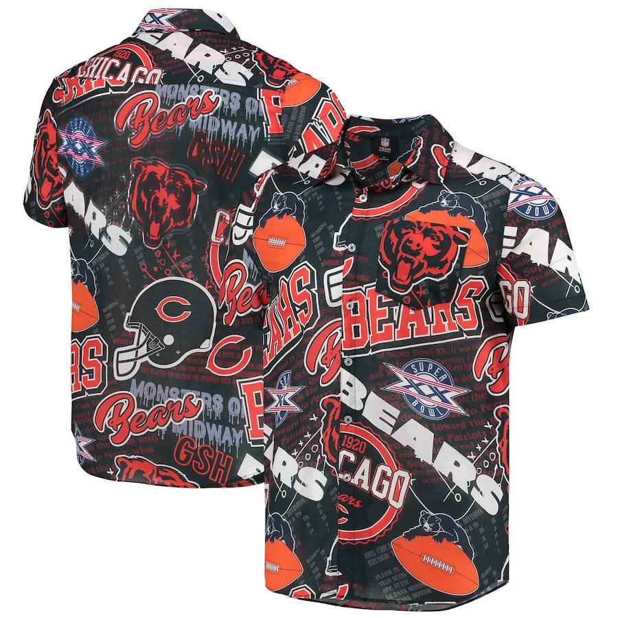 Navy Chicago Bears Thematic Button-Up Hawaiian Shirt