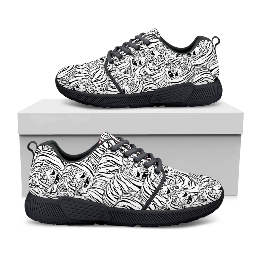 Black And White Tiger Pattern Print Black Athletic Shoes