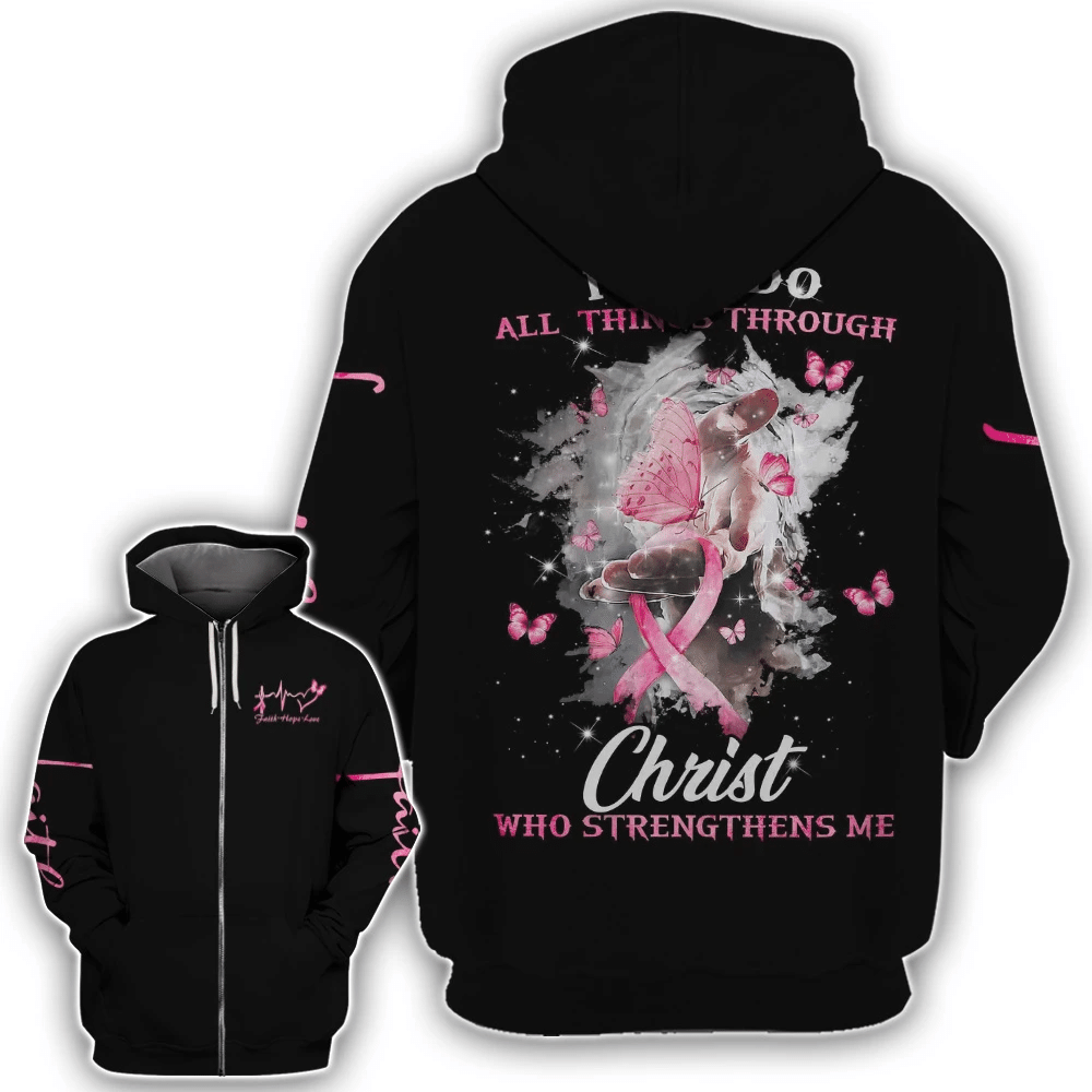 God Hand Christ Who Strengthens Me 3D Tshirt – Breast Cancer Awareness Hoodie Long-Sleeve Gift For Easters Day