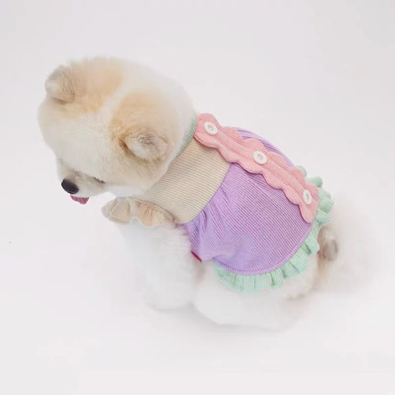 Cute Flying Sleeve Puppy Dress Thin Pet Clothes Autumn and Winter Warm Pullover Teddy Bottoming Shirt Fashion Dog Clothes alx