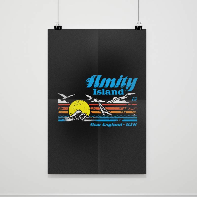 Amity Island New England Jaws Great White Shark Poster