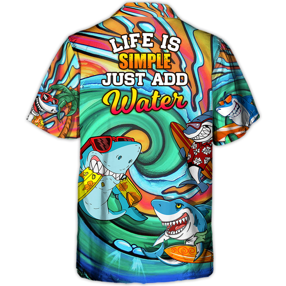 Surfing Funny Shark Surfing Life Is Simple Just Add Water Surfing Lovers – Hawaiian Shirt – Owl Ohh