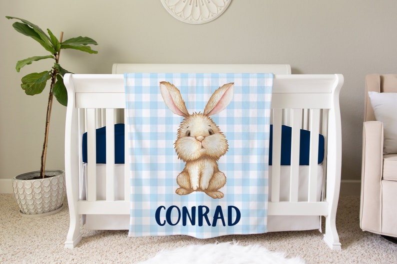 Rabbit Personalized Baby Blanket, Personalized Baby Gift, Bunny Blanket, Easter Blanket, Baby Shower Gift Birthday Gift Animal