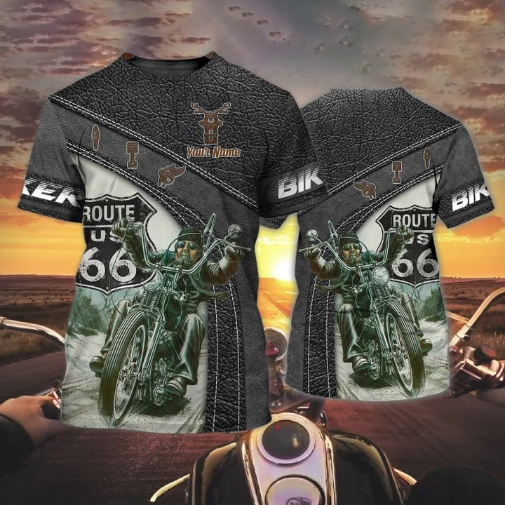 Custom 3D Biker Shirt, This Biker Conquers Route 66, Biker Gifts