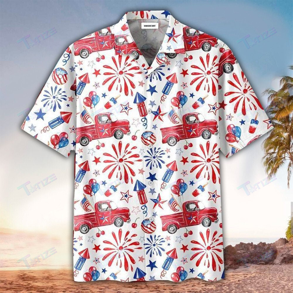 Truck And Firework Pattern Of July All Over Printed Hawaii Shirt Size S Ha102818