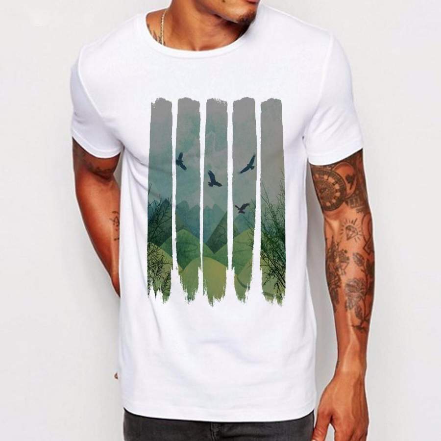 Men’s Women Casual Fashion Vintage Pines Eagles Mountain Design T Shirt Boy Cool Tops Hipster Printed Summer T-shirt