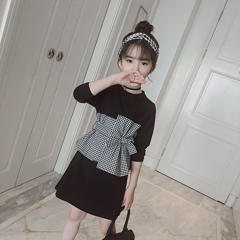 Boutique Girls Clothing New Spring and Fall Korean Plaid Stitching Fashion Casual Cotton Elegant Princess Long-sleeved Dresses alx