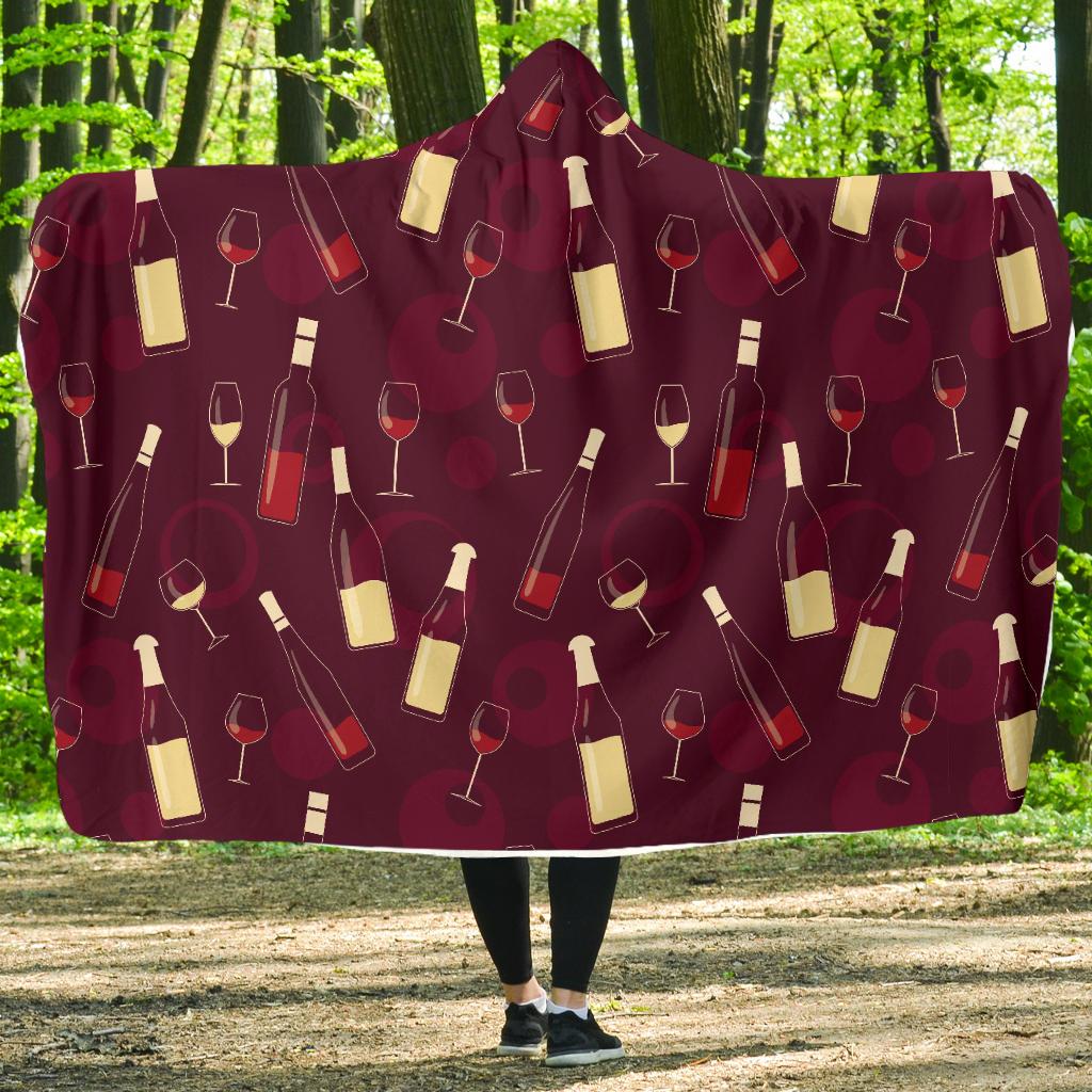 Wine Themed Pattern Print Hooded Blanket