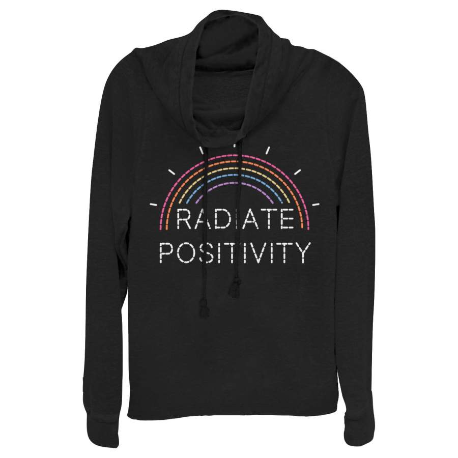 CHIN UP Junior’s Radiate Positivity Rainbow Cowl Neck Sweatshirt