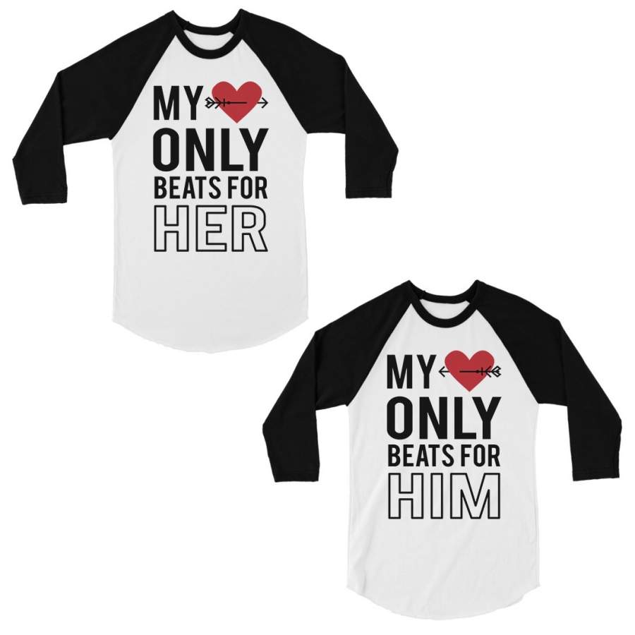 My Heart Beats For Her Him Matching Couples Baseball Shirts Raglan