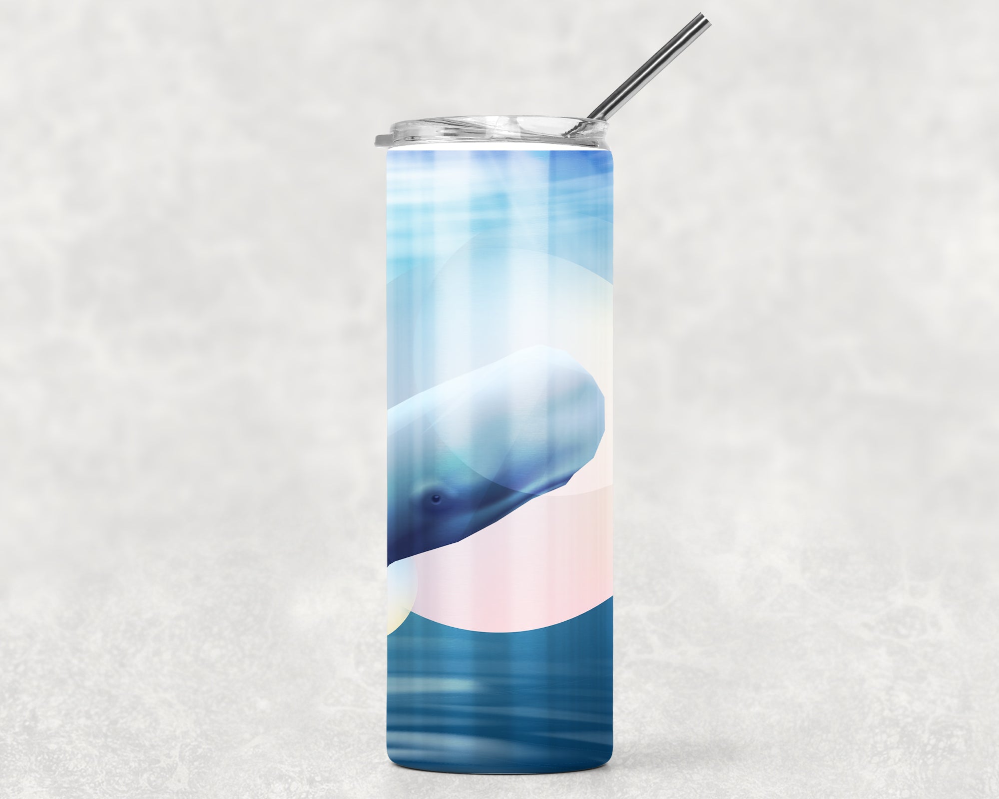 Sperm Whale Skinny Tumbler With Stainless Steel Straw Watercolor Ocean Illustrated Whale Gift Idea Travel Mug Cold Hot Vacuum Lid