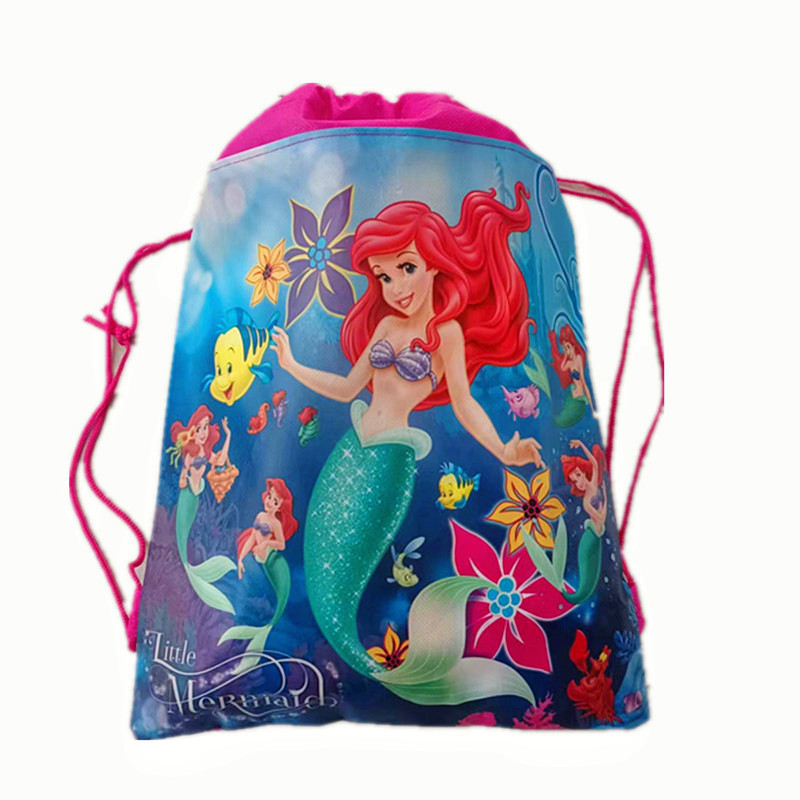 2/24pcs Disney Little Mermaid Princess Party Non-woven Drawstring Bags Candy Bags Girls Kid Birthday Party Gift Bags Supplies alx