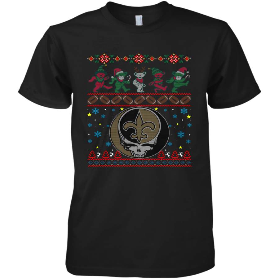 New Orleans Saints Christmas Grateful Dead Jingle Bears Football Ugly Sweatshirt Mens Premium T-Shirt