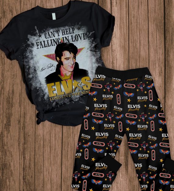 Gift For Elvis Presley Fan Can T Help Falling In Love Elvis Long Live The King Black Christmas Gifts Pajamas Tshirt Pyjama Pant Set Hg