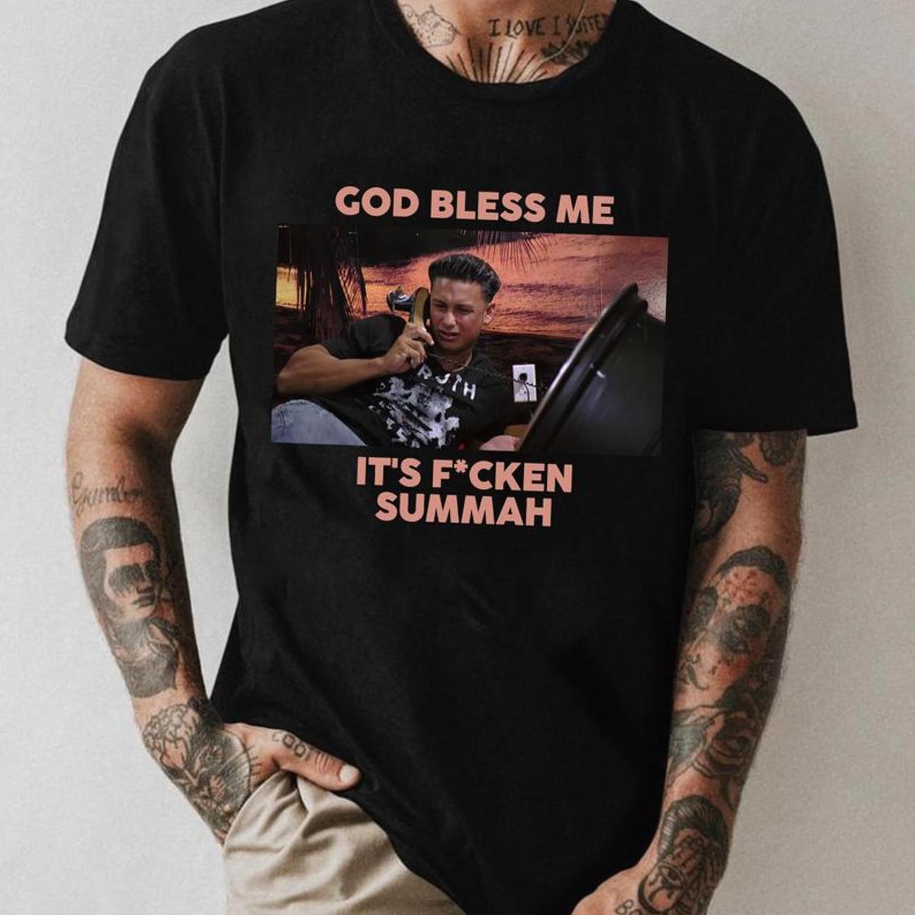 God Bless Me Its F*cken Summah Shirt Funny Summer Tee for Party Lovers, Humorous Beach Vibes Graphic T-Shirt, Sarcastic Vacation Gift GR