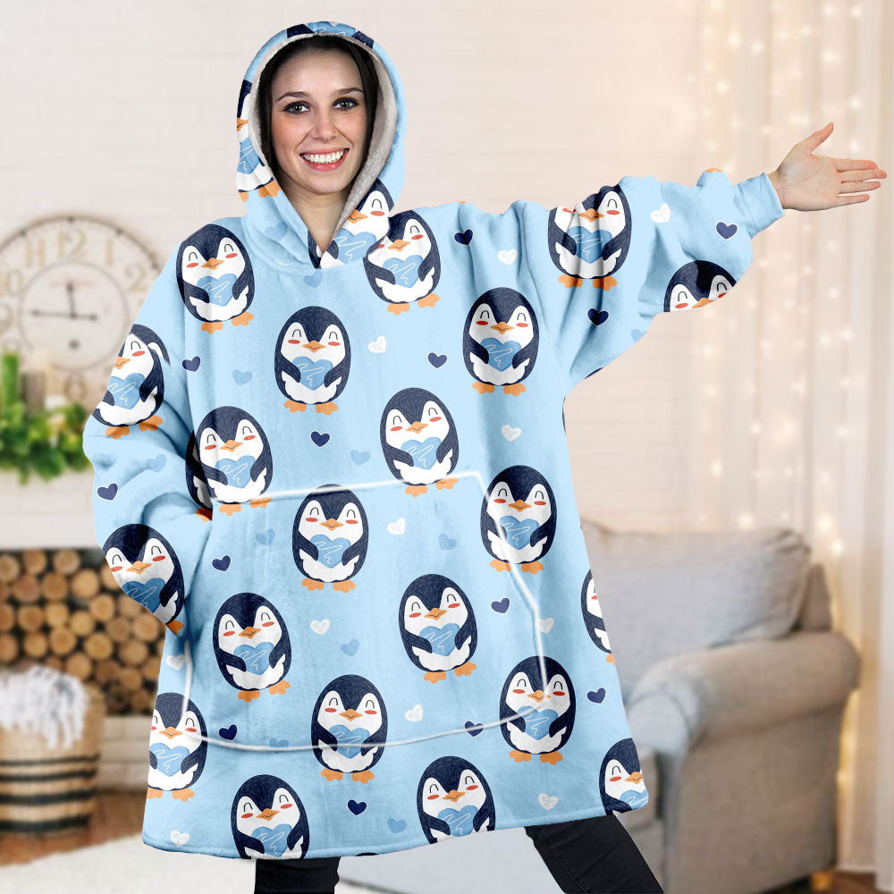 Penguin Heart Pattern Style Ttaz2911007Z Wearable Blanket Hoodie