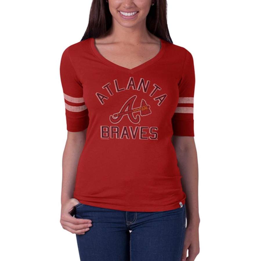 Atlanta Braves – Flanker Logo Half Sleeve Juniors V-Neck T-Shirt