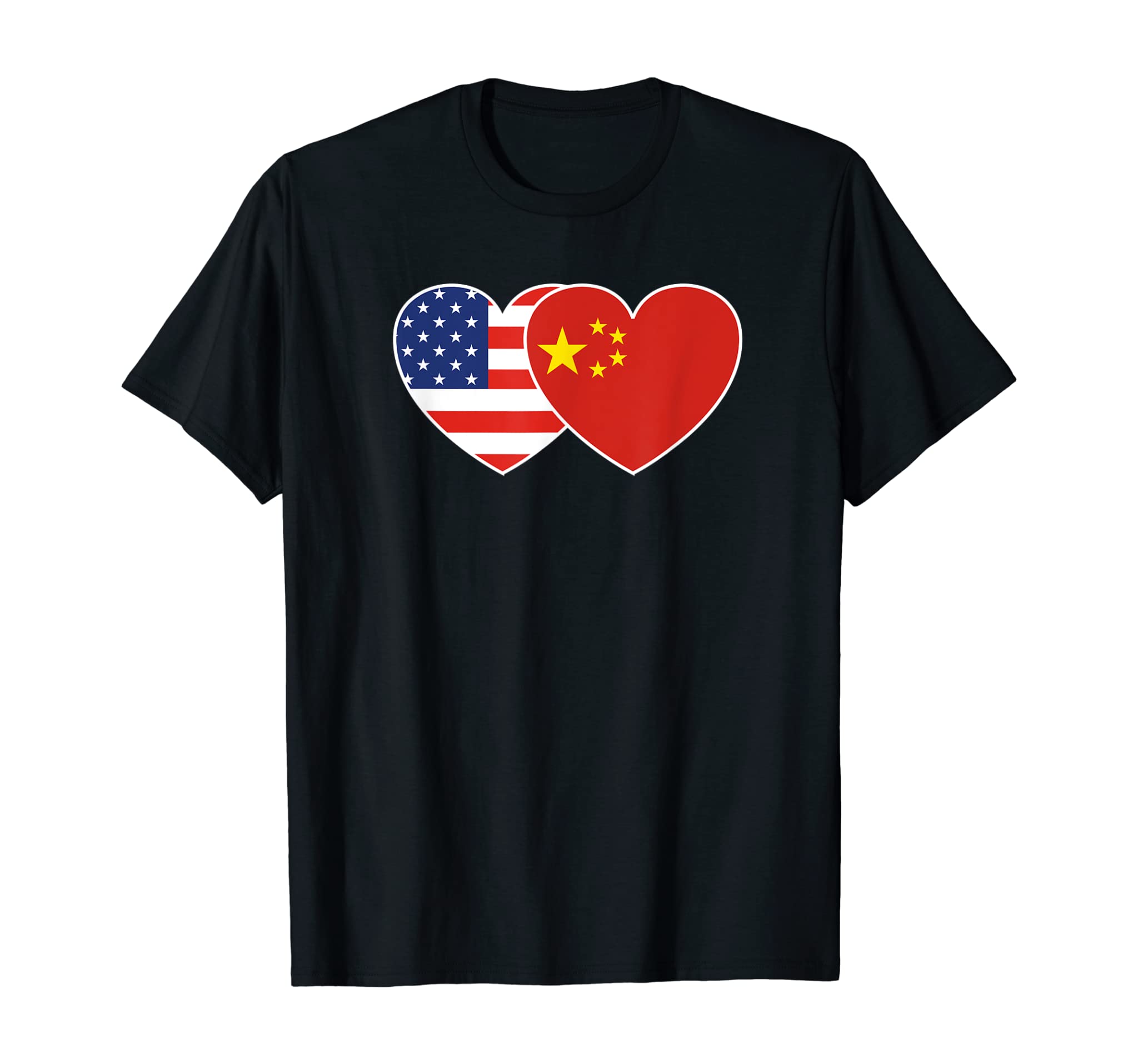 China USA Flag Twin Heart T Shirt for Chinese Americans