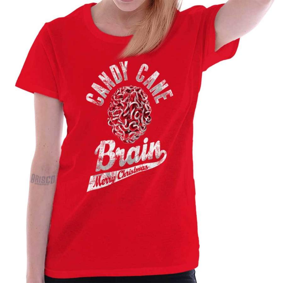 Candy Cane Brain Trendy Cool Fashion Funny Christmas Gift Idea Ladies T-Shirt