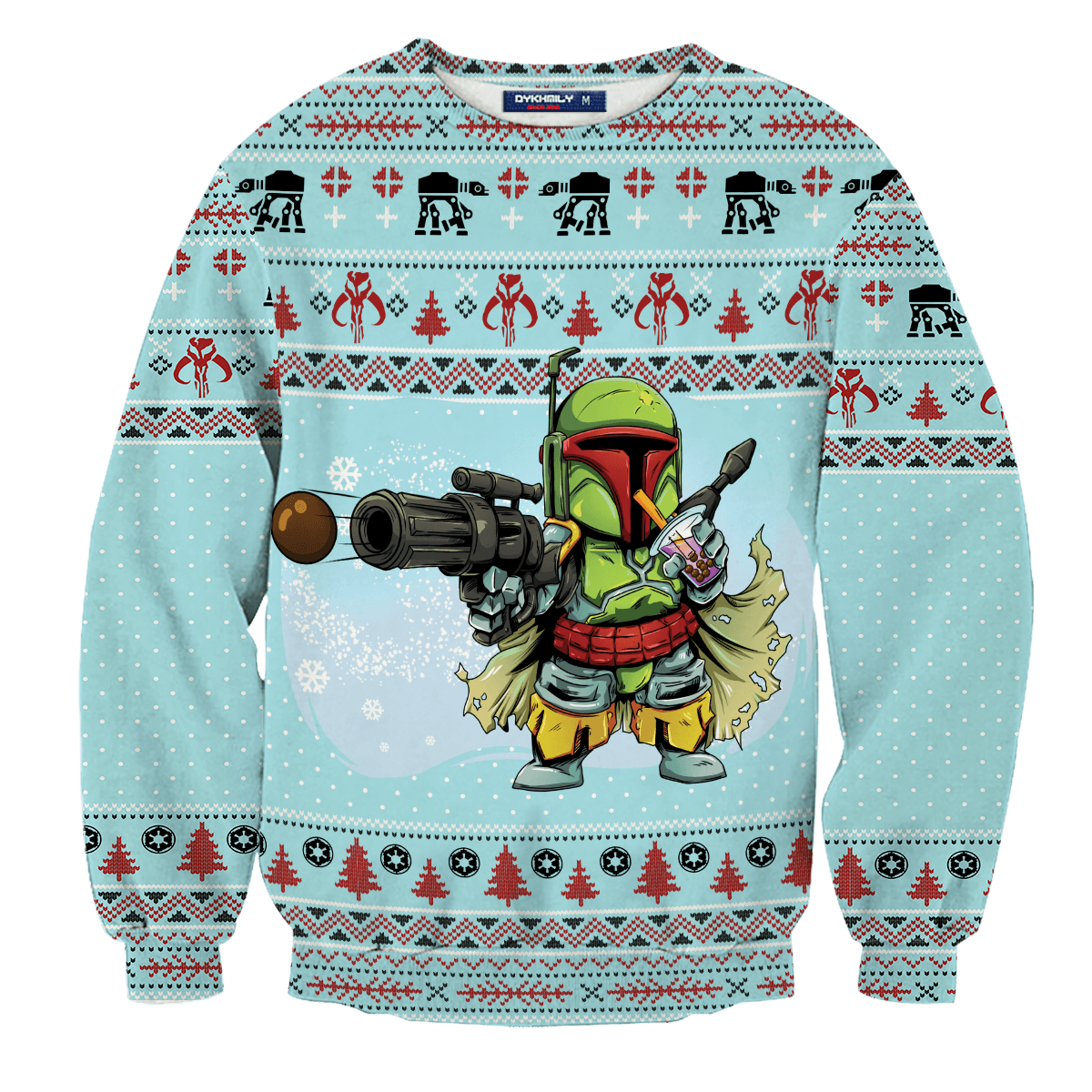 Sw Ugly Sweater Sw Mandalorian Merry Bobamas Blue Sweater